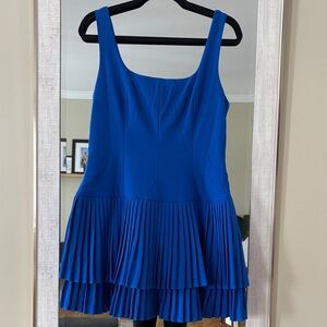 Commense Royal Blue Pleated Mini Dress